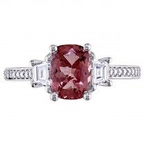 Cushion Pink Tourmaline & Diamond Fashion Ring 14k White Gold (2.38ct)
