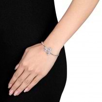 Floral Pink Sapphire & Diamond Cuff Bracelet 14k White Gold (0.45ct)