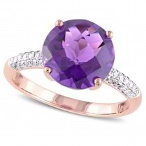 Round Amethyst & Diamond Accented Ring 14k Rose Gold (3.95ct)