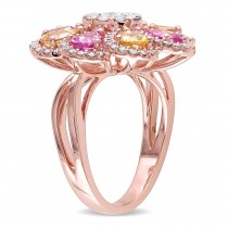 Pink & Yellow Sapphire & Diamond Flower Ring 18k Rose Gold (4.18ct)