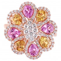 Pink & Yellow Sapphire & Diamond Flower Ring 18k Rose Gold (4.18ct)