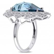Pear Blue Topaz & Diamond Fashion Ring 14k White Gold (11.70ct)