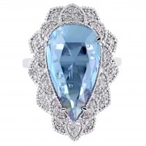 Pear Blue Topaz & Diamond Fashion Ring 14k White Gold (11.70ct)