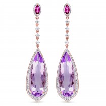 Pear Shaped Pink Amethyst & Diamond Earrings 14k Rose Gold (21.80ct)