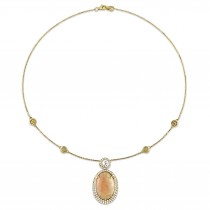 Oval Ethiopian Opal & Diamond Necklace 14k Yellow Gold (17.00ct)