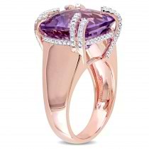 Cushion Pink Amethyst & Diamond Fashion Ring 14k Rose Gold (13.85ct)