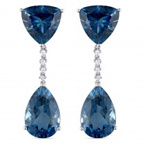 Multi-Cut Blue Topaz & Diamond Drop Earrings 14k White Gold (23.70ct)
