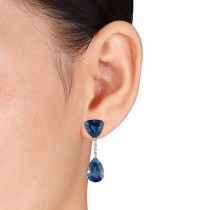 Multi-Cut Blue Topaz & Diamond Drop Earrings 14k White Gold (23.70ct)