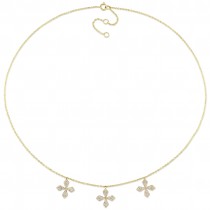 Diamond Triple Floral Cross Station Necklace 14k Yellow Gold (0.41ct)