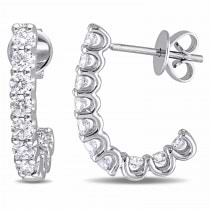 Diamond Ear Pin Huggie Half-Hoop Earrings 14k White Gold (1.00ct)