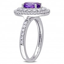Oval Purple Amethyst & Diamond Halo Ring 14k White Gold (2.10ct)
