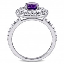 Oval Purple Amethyst & Diamond Halo Ring 14k White Gold (2.10ct)