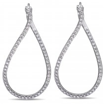 Diamond Sideways Twisted Hoop Earrings 14k White Gold (1.10ct)