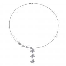 Diamond Accented Butterfly Lariat Necklace 18k White Gold (0.95ct)