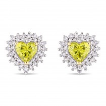 Halo Heart Yellow & White Diamond Earrings 14k Yellow Gold (1.00ct)