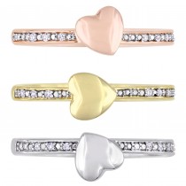 Three Piece Diamond Heart Ring Set 14k Multi Tone Gold (0.09ct)