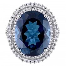 London Blue Topaz & Diamond Fashion Ring 14k White Gold (22.875ct)