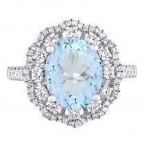 Oval Aquamarine & Diamond Halo Fashion Ring 14k White Gold (3.50ct)