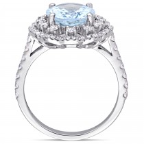 Oval Aquamarine & Diamond Halo Fashion Ring 14k White Gold (3.50ct)
