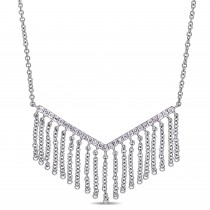Diamond Chevron Dangling Pendant Necklace 14k White Gold (0.19ct)