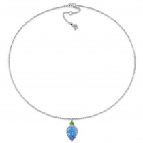 Pear Blue Topaz Peridot & Diamond Necklace 14K White Gold (7.45ct)