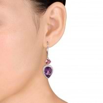 Pear Amethyst Pink Tourmaline & Diamond Earrings 14K White Gold (6.57ct)