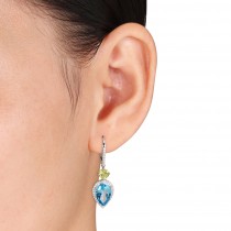Pear Blue Topaz Peridot & Diamond Earrings 14K White Gold (8.79ct)
