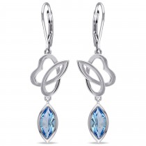 Marquise Blue Topaz Dangle Earrings Sterling Silver (2.60ct)