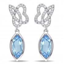 Marquise Blue Topaz & Round Diamond Earrings 14K White Gold (2.80ct)
