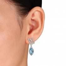 Marquise Blue Topaz & Round Diamond Earrings 14K White Gold (2.80ct)