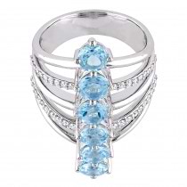 Round Blue Topaz & Diamond Fashion Ring Sterling Silver (4.14ct)