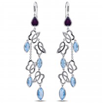 Marquise Blue topaz & Rhodolite Dangle Earrings Sterling Silver (15.88ct)