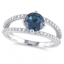 Round Blue Topaz & Diamond Fashion Ring 14K White Gold (1.90ct)