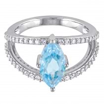 Marquise Blue Topaz & Diamond Fashion Ring 14K White Gold (2.30ct)