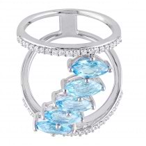 Marquise Blue Topaz & Diamond Fashion Ring Sterling Silver (3.45ct)
