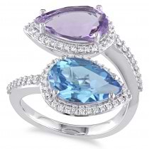 Pear Topaz Amethyst & Diamond Fashion Ring 14K White Gold (7.15ct)