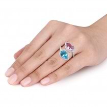 Pear Topaz Amethyst & Diamond Fashion Ring 14K White Gold (7.15ct)