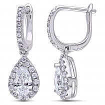 Pear & Round Diamond Leverback Earrings 14k White Gold (1.40 ct)