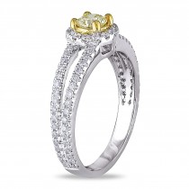 Yellow and White Diamond Halo Engagement Ring 14k Two-tone Gold (10ct)