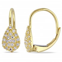 Round White Sapphire Leverback Earrings 14k Yellow Gold (0.30ct)
