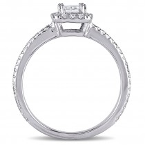Emerald and Round Diamond Halo Engagement Ring 14k White Gold (0.87ct)