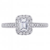 Emerald and Round Diamond Halo Engagement Ring 14k White Gold (0.87ct)