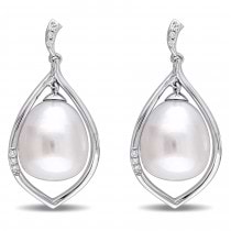 Drop Pearl & Diamond Dangle Earring 14k White Gold (0.10ct)