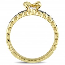 Three Band Multi-color Sapphire and Diamond Ring 14k Yellow Gold (0.32ct)