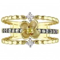 Three Band Multi-color Sapphire and Diamond Ring 14k Yellow Gold (0.32ct)