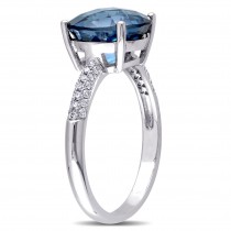 Round Blue Topaz and Diamond Fashion Ring 14k White Gold (4.80ct)