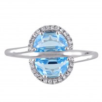 Half Moon Blue Topaz and Diamond Bypass Ring 14k White Gold (2.50ct)