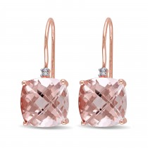 Cushion Morganite & Round Diamond Hook Earrings 14k Rose Gold (6.02ct)
