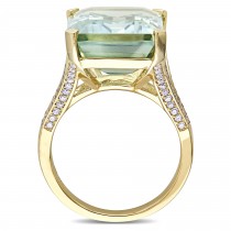Octagon Green Amethyst and Diamond Cocktail Ring 14k Yellow Gold (15.40ct)