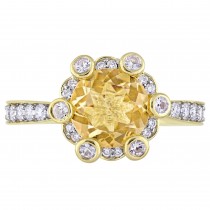 Citrine and White Sapphire with Diamond Halo Ring 14k Yellow Gold (2.50ct)